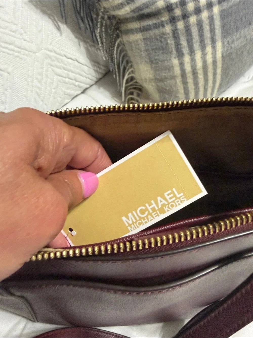 Michael Kors Wine leather Tote with Gold MK Logo NWT - Picture 9 of 9